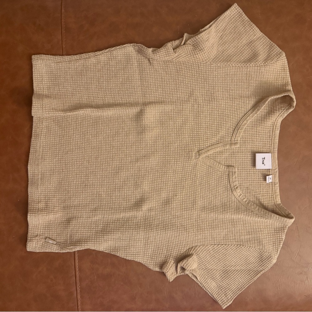 Aritzia Beige Short Sleeve Knit Top